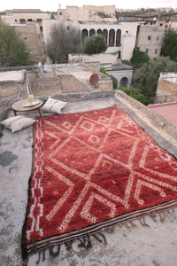 Large authentic Boujad Moroccan rug red with white patterns