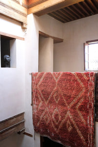 Large authentic Boujad Moroccan rug red with white patterns