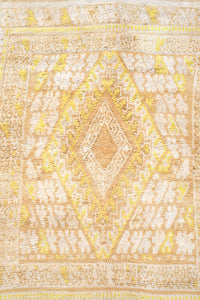 Large vintage Moroccan rug beige and ivory base with yellow motifs