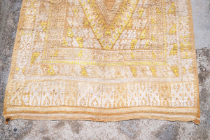 Large vintage Moroccan rug beige and ivory base with yellow motifs